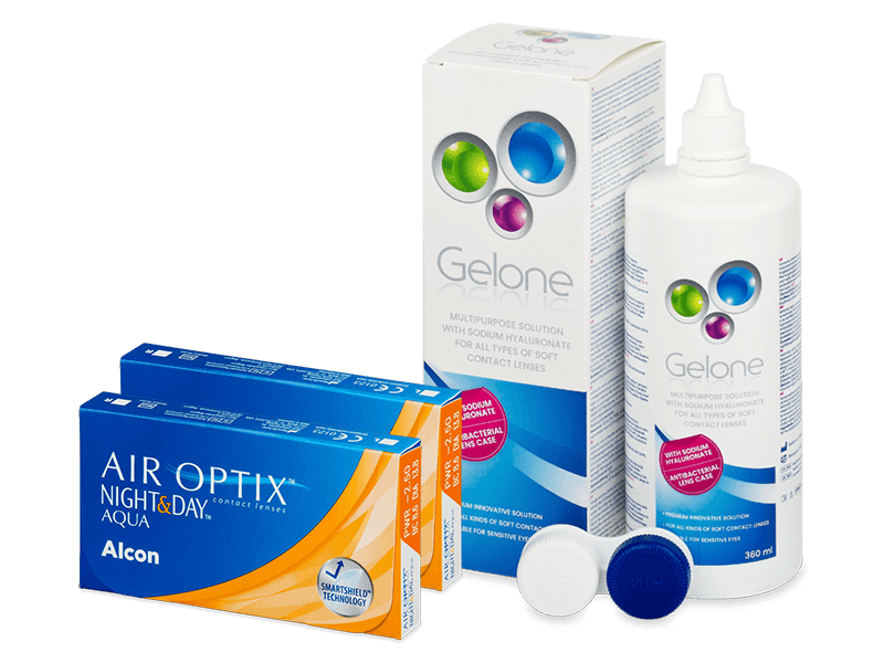 Air Optix Night and Day Aqua (2x3 линзы) + Раствор Gelone 360 мл