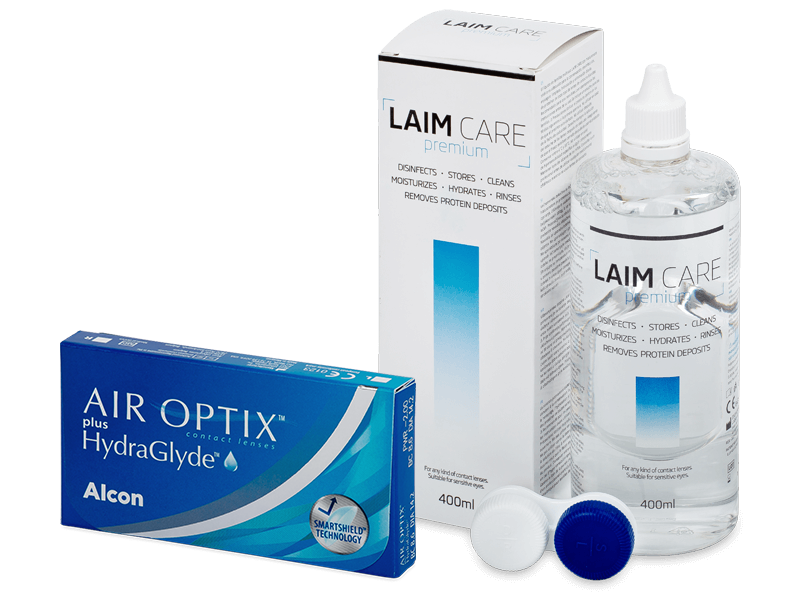 Air Optix plus HydraGlyde (3 линзы) + Раствор Laim-Care 400 ml
