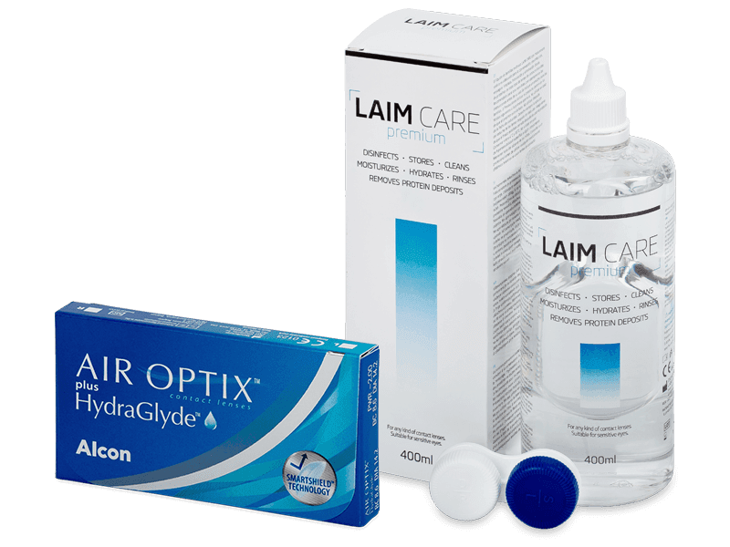 Air Optix plus HydraGlyde (3 линзы) + Раствор Laim-Care 400 ml