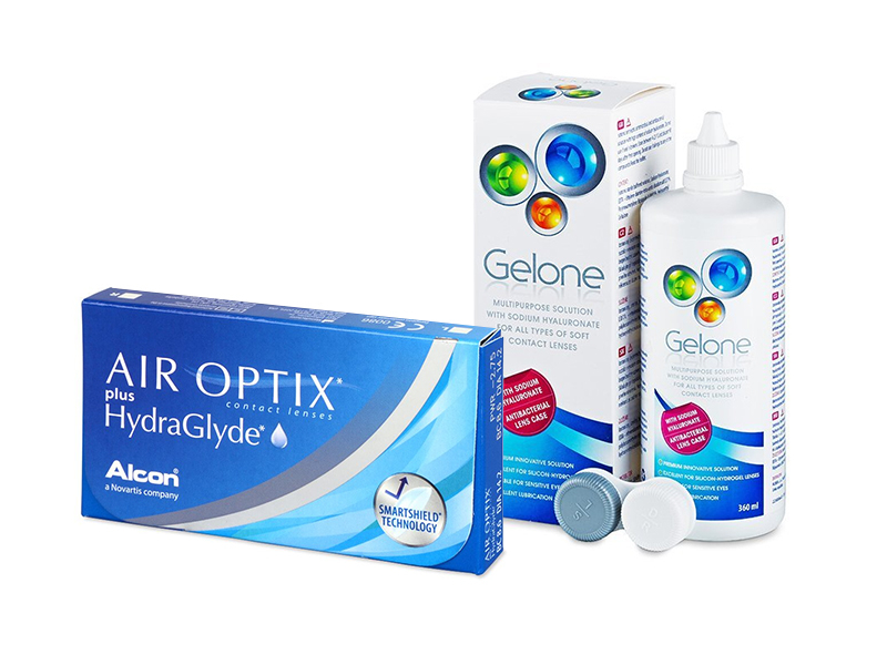 Air Optix plus HydraGlyde (6 линз) + Раствор Gelone 360 ml
