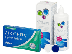Air Optix plus HydraGlyde for Astigmatism (3 линзы) + Раствор Gelone 360 ml