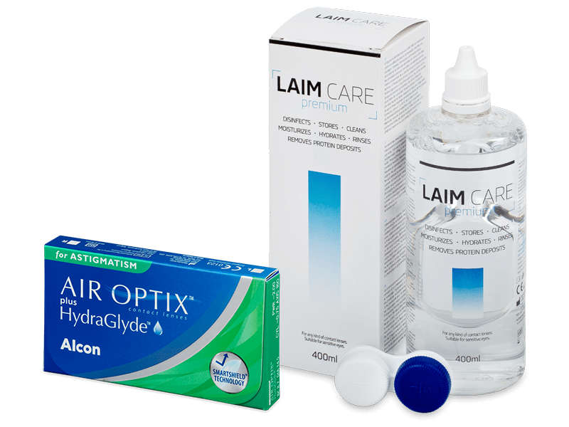 Air Optix plus HydraGlyde for Astigmatism (3 линзы) + Раствор Laim-Care 400 ml