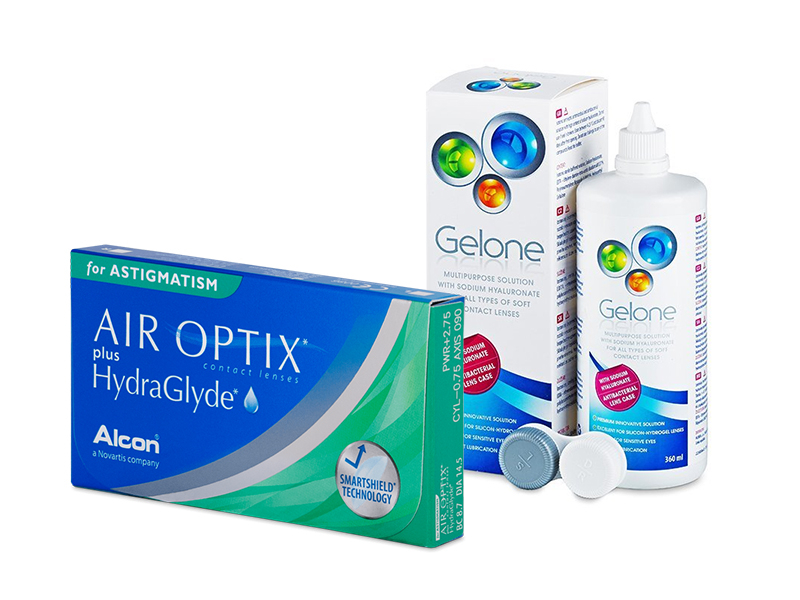 Air Optix plus HydraGlyde for Astigmatism (6 линз) + Раствор Gelone 360 ml