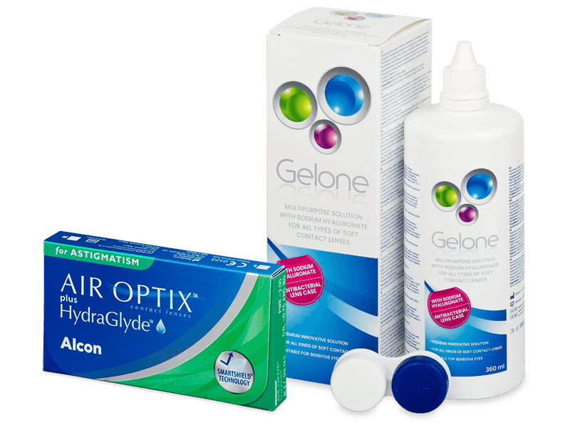 Air Optix plus HydraGlyde for Astigmatism (6 линз) + Раствор Gelone 360 ml