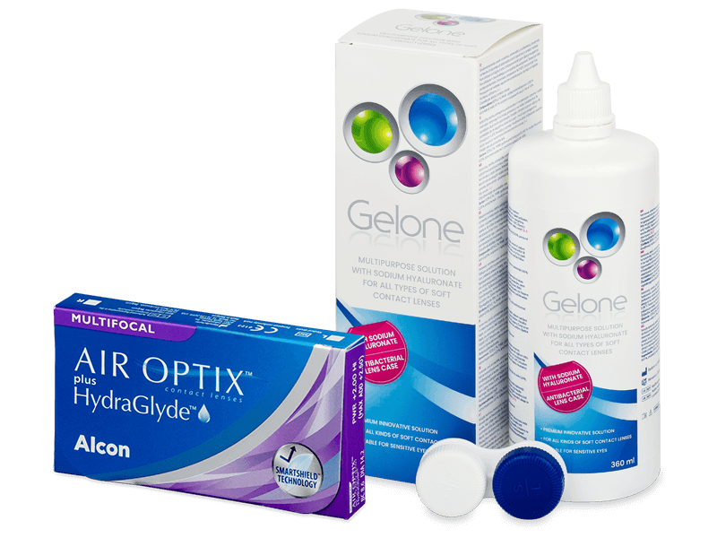 Air Optix plus HydraGlyde Multifocal (3 линзы) + Раствор Gelone 360 ml