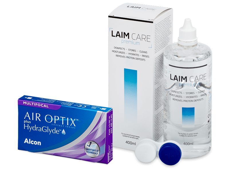 Air Optix plus HydraGlyde Multifocal (3 линзы) + Раствор Laim-Care 400 ml