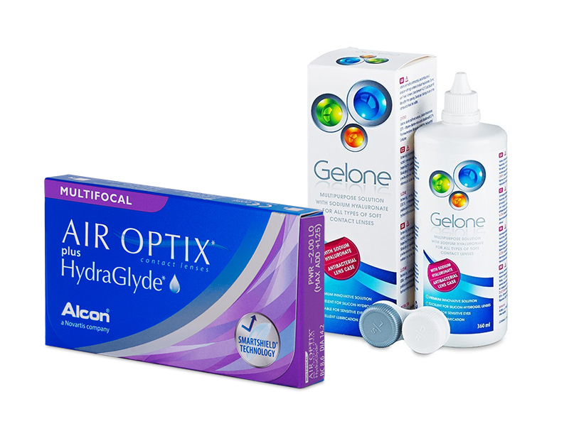 Air Optix plus HydraGlyde Multifocal (6 линз) + Раствор Gelone 360 ml