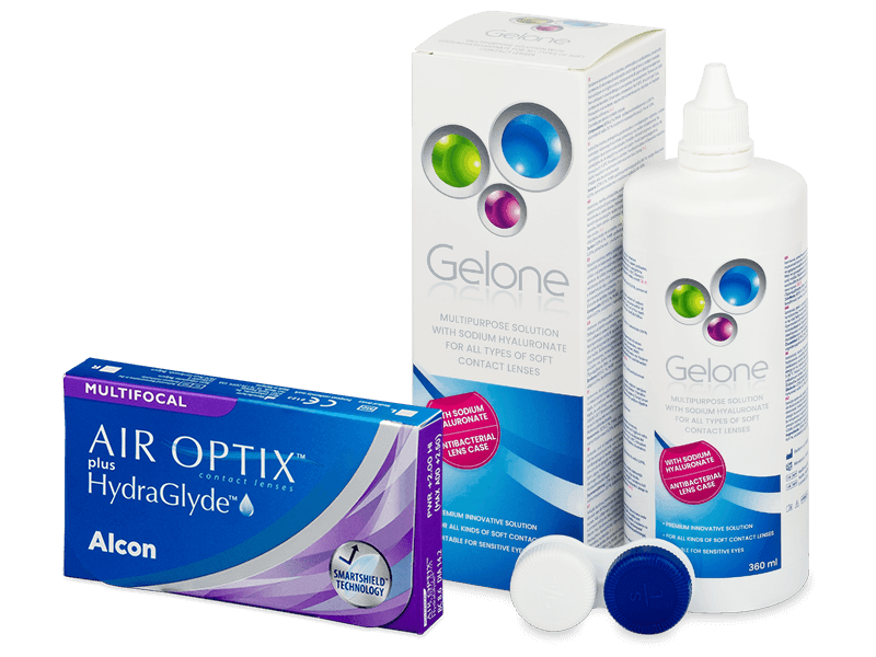 Air Optix plus HydraGlyde Multifocal (6 линз) + Раствор Gelone 360 ml